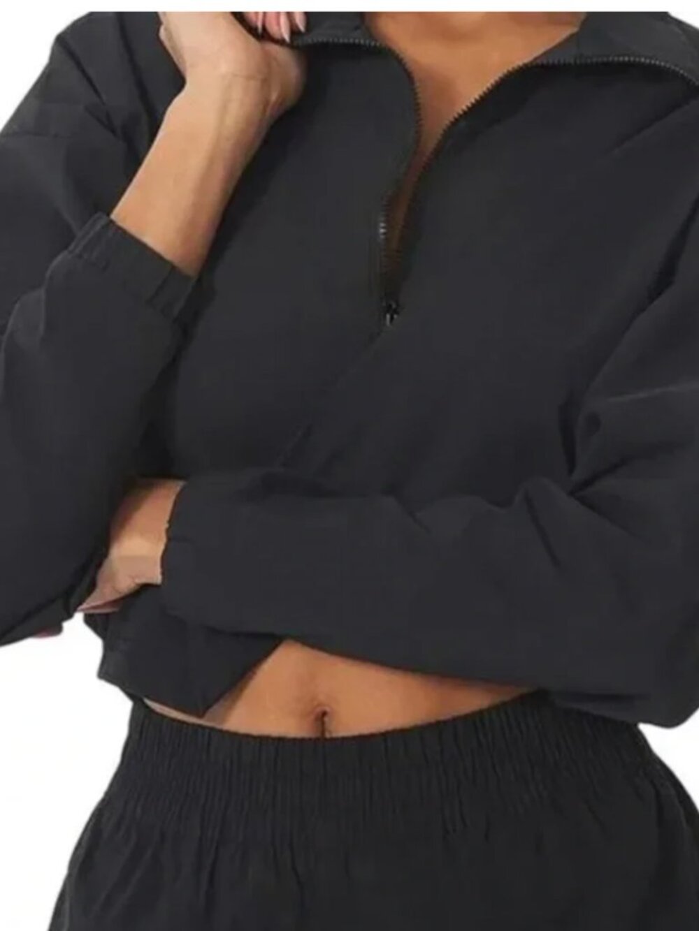 We Wore What Black cropped half zip jacket XS